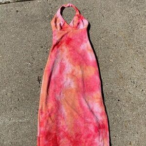Jody California prom/summer dress orange and pink tie-dye maxi dress red sparkle